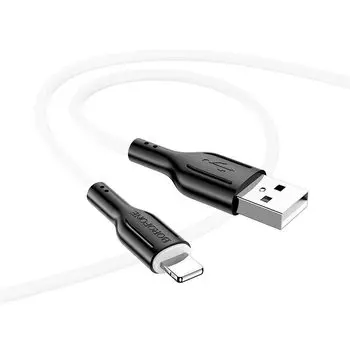 Кабель USB-Lightning 8-pin, 2.4A, 1м, белый, чёрная вставка Borofone BX63 Charming (6974443380682)