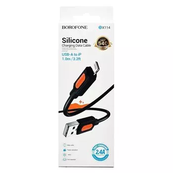 Кабель USB-Lightning 8-pin, 2.4А, 12 Вт, 1 м, черный, Borofone BX114