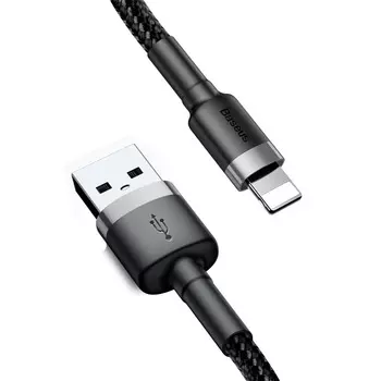 Кабель USB-Lightning 8-pin, 2А, 3 м, черный/серый, Baseus Cafule (CALKLF-RG1)