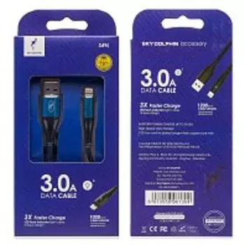Кабель USB-Lightning 8-pin, 3A быстрая зарядка, 1м, синий SKYDOLPHIN S49L (206486)