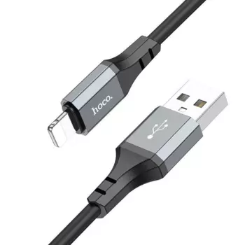 Кабель USB-Lightning 8-pin, экранированный, быстрая зарядка, 2.4А, 1 м, черный, HOCO Spear X86