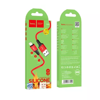 Кабель USB-Lightning 8-pin, экранированный, быстрая зарядка, 2.4А, 1 м, красный, HOCO Spear X86