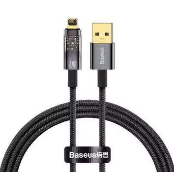 Кабель USB-Lightning 8-pin, быстрая зарядка, 2.4А, 1 м, черный, Baseus Explorer (CATS000401)
