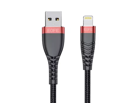 Кабель USB-Lightning 8-pin, быстрая зарядка, 2.4А, 1 м, черный, EOFE AL31 (AL31 BLACK)