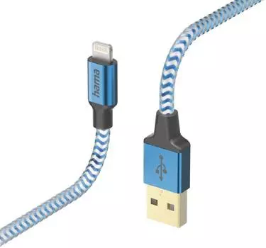 Кабель USB-Lightning 8-pin, MFi, 2.4А, 1.5 м, синий, Hama H-201553 (00201553)