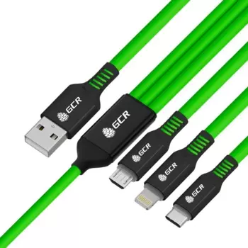 Кабель USB-Lightning 8-pin+Micro USB+USB Type-C, 2.4А, 1.3 м, зеленый, Greenconnect (GCR-54250)