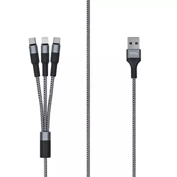 Кабель USB-Lightning 8-pin+Micro USB+USB Type-C, 2А, 1.2 м, графитовый, TFN 3in1 (TFN-CFZ3IN1GR)
