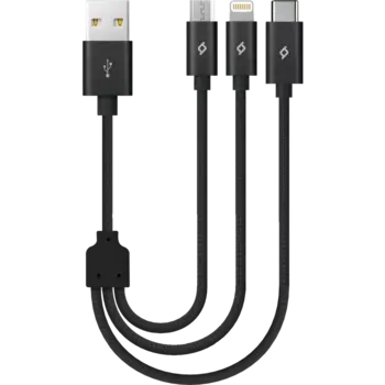 Кабель USB-Lightning 8-pin+Micro USB+USB Type-C, 30 см, черный, TTEC Trio (2DK31)