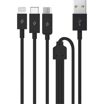Кабель USB-Lightning 8-pin+Micro USB+USB Type-C, 1.2 м, черный, TTEC Trio (2DK7521S)