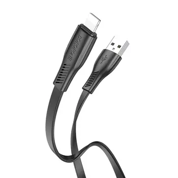 Кабель USB-Lightning 8-pin, плоский, 2.4А, 1 м, черный, Borofone BX85 Auspicious (6974443387070)