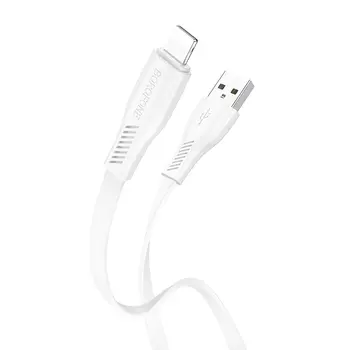 Кабель USB-Lightning 8-pin, плоский, 2.4А, 1 м, белый, Borofone BX85 Auspicious (6974443387087)