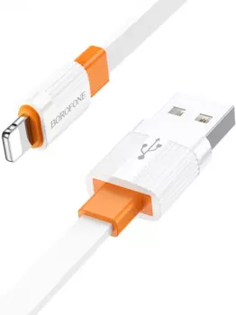 Кабель USB-Lightning 8-pin, плоский, 2.4А, 1 м, белый/оранжевый, Borofone Union BX89 (6974443389432)