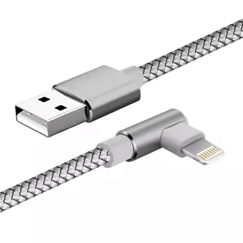 Кабель USB-Lightning 8-pin, прямой/угловой, быстрая зарядка, 2А, 2 м, серебристый, Jet.A JA-DC45 (JA-DC45 2m Silver)