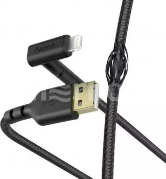Кабель USB-Lightning 8-pin, угловой, позолоченные разъемы, 2.4A, 1.5м, черный Hama (00187212)