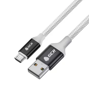 Кабель USB-Micro USB, экранированный, быстрая зарядка, 3A 1.5м, белый/черный Greenconnect (GCR-53269)