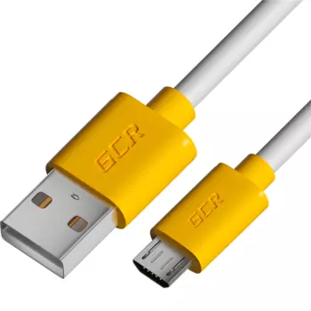 Кабель USB-Micro USB, экранированный, быстрая зарядка, 3А, 3 м, белый/желтый, Greenconnect (GCR-53224)