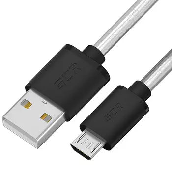 Кабель USB-Micro USB, быстрая зарядка, 3A 50 см, прозрачный Greenconnect GCR-UA1U (GCR-54475)