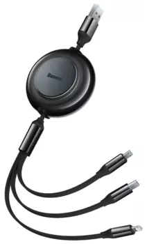 Кабель USB-Micro USB+Lightning 8-pin+USB Type-C, MFi, быстрая зарядка, 3.5А, 1.1 м, черный, Baseus Bright Mirror 2 (CAMJ010001)