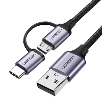 Кабель USB-Micro USB+USB Type-C, 3A быстрая зарядка, 1м, черный UGREEN US177 (30875)