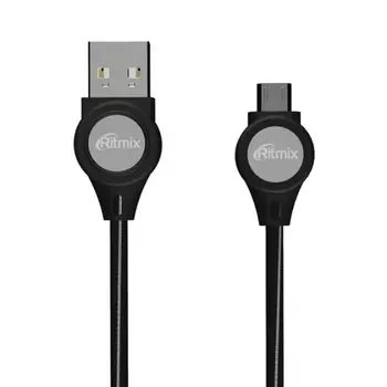 Кабель USB-microUSB 2.0, Ritmix, 1m, черный, тканевая оплетка, LED подсветка (RCC-419)