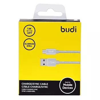 Кабель USB-microUSB , Budi, 1m, серебристый, для HTC/Samsung (M8J180M)
