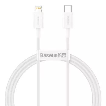 Кабель USB Type-C-Lightning 8-pin, быстрая зарядка, 2.4А, 20 Вт, 1 м, белый, Baseus Superior Series (CATLYS-A02)