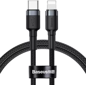 Кабель USB Type-C-Lightning 8-pin, MFi, быстрая зарядка, 2.4А, 20 Вт, 1 м, черный/серый, Baseus Cafule (CATLKLF-G1)