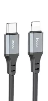 Кабель USB Type-C-Lightning 8-pin, экранированный, быстрая зарядка, 2.4А, 20 Вт, 1 м, черный, HOCO Spear X86 (6931474777898)