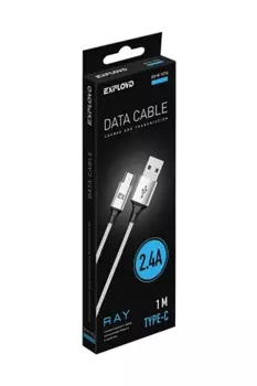 Кабель USB Type-C(m)-USB 2.0(Am), 2.4A, 1м, серебристый Exployd Ray (EX-K-1214)