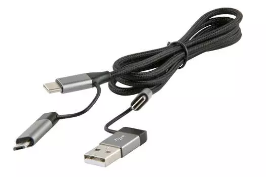 Кабель USB Type-C-USB Type-C+Micro USB+USB, 1м, черный Red Line