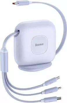 Кабель USB Type-C-Type-C/Lightning/microUSB, плоский, быстрая зарядка, 5А, 100 Вт, 1.7 м, фиолетовый, Baseus Traction (CAQY000005)