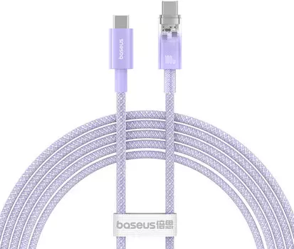 Кабель USB Type-C-USB Type-C, быстрая зарядка, 5А, 100 Вт, 1 м, фиолетовый, Baseus Explorer (P10319703511-00)