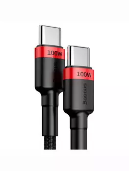 Кабель USB Type-C-USB Type-C, быстрая зарядка, 5А, 100 Вт, 2 м, черный/красный, Baseus Cafule (CATKLF-AL91)