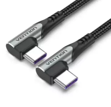 Кабель USB Type-C-USB Type-C, угловой/угловой, быстрая зарядка, 5А, 100 Вт, 1 м, серый, Vention (TANHF)