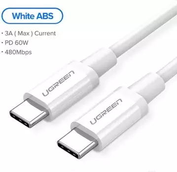Кабель USB Type-C-USB Type-C, экранированный, быстрая зарядка, 3А, 50 см, белый, UGREEN US264 (60517_)