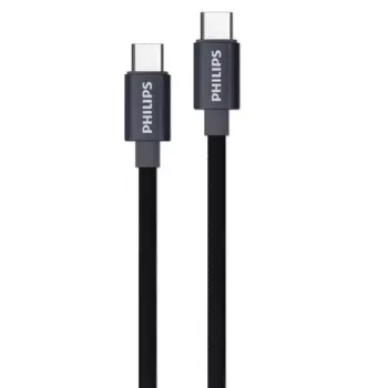 Кабель USB Type-C-USB Type-C, экранированный, быстрая зарядка, 3А, 60 Вт, 1.2 м, черный, Philips DLC5533
