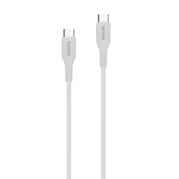 Кабель USB Type-C-USB Type-C, экранированный, быстрая зарядка, 3А, 60 Вт, 1.2 м, белый, Philips DLC8601