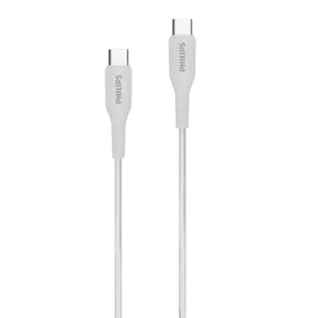 Кабель USB Type-C-USB Type-C, экранированный, быстрая зарядка, 3А, 60 Вт, 1.2 м, белый, Philips DLC8701
