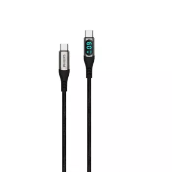 Кабель USB Type-C-USB Type-C, экранированный, быстрая зарядка, 3А, 60 Вт, 1.2 м, черный, Philips DLC9060