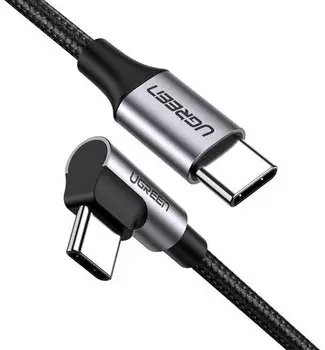 Кабель USB Type-C-USB Type-C, угловой, экранированный, быстрая зарядка, 3А, 50 см, черный/серый, UGREEN US255 (50122)