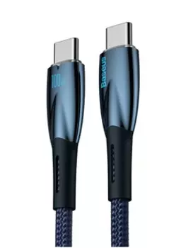 Кабель USB Type-C-USB Type-C, экранированный, быстрая зарядка, 5А, 100 Вт, 1 м, синий, Baseus Glimmer CADH000703 (CADH000703)