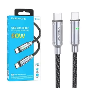 Кабель USB Type-C-USB Type-C, быстрая зарядка, 3А, 60 Вт, 1.2 м, черный, Borofone BU40