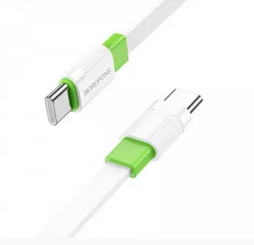 Кабель USB Type-C-USB Type-C, плоский, 3А, 20 Вт, 1 м, белый/зеленый, Borofone Union BX89
