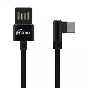 Кабель USB-USB Type-C 2.0, Ritmix, тканевая оплетка, 1м, черный (RCC-438)
