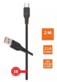Кабель USB-USB Type-C, 2.4А, 2 м, черный, GoPower GP01T-2M (00-00022775)