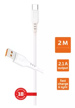 Кабель USB-USB Type-C, 2.4А, 2 м, белый, GoPower GP01T-2M (00-00022774)