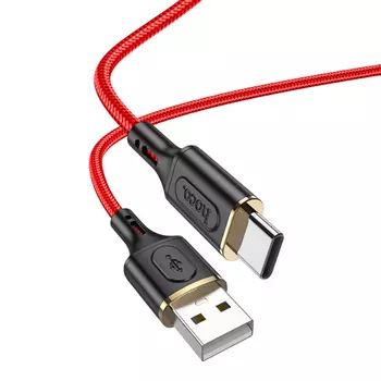 Кабель USB-USB Type-C, быстрая зарядка, 3А, 1 м, красный, HOCO Goldentop X95