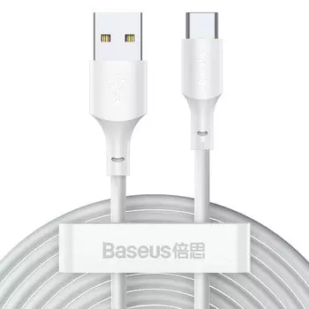 Кабель USB-USB Type-C, быстрая зарядка, 5А, 40 Вт, 1.5 м, белый, Baseus Simple Wisdom Data Cable Kit (TZCATZJ-02)