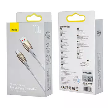Кабель USB-USB Type-C, быстрая зарядка, 5А, 2 м, белый, Baseus Glimmer (CADH000602)