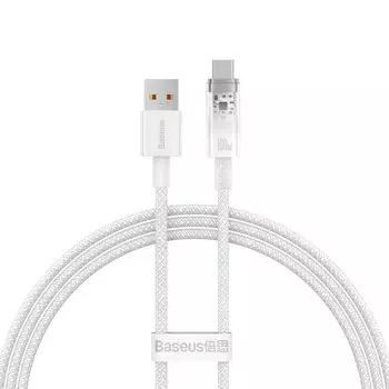 Кабель USB-USB Type-C, быстрая зарядка, 5А, 1 м, белый, Baseus Explorer (CATS010402)